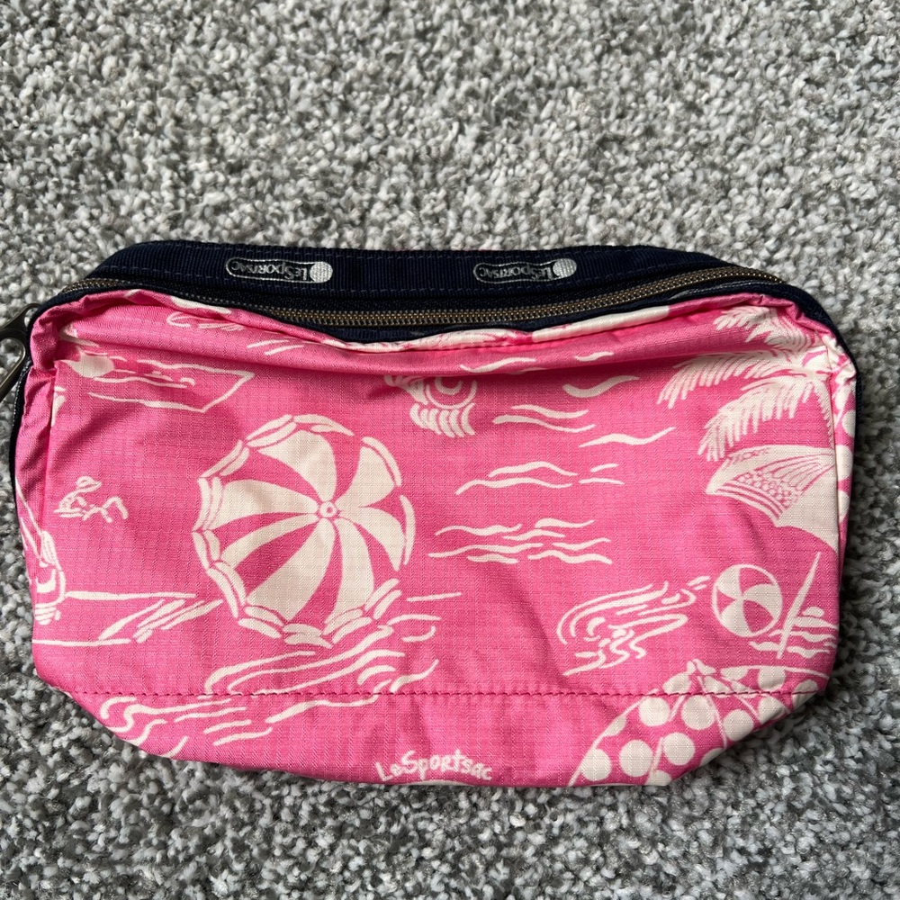 Lesportsac Pink and Cream Beach Print Cosmetic Pouch
